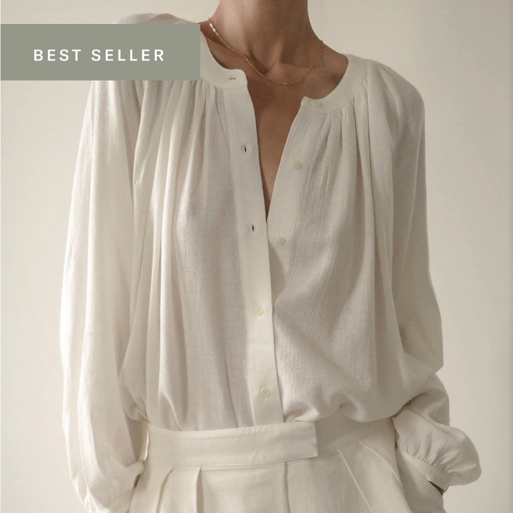 Jenni Kayne Long-Sleeve Willow Blouse (Color Ivory, Size XS)